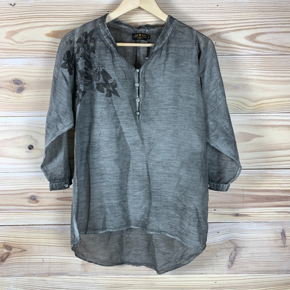 Y2K Rude Riders Top Silk Gray Roses Skull Cross California Italy Handcrafted